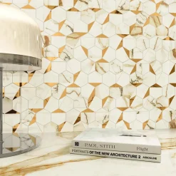 Ro'Ma Carrelage Mosaïque Pour Pièce À Vivre|Mosaïque Pour Wc<Mosaïque effet Marbre Blanc Calacatta Supreme Hexa 29x25,1x0,85 cm Brillant Faventa - Mur intérieur (vendu par carton de 0,4367 m²