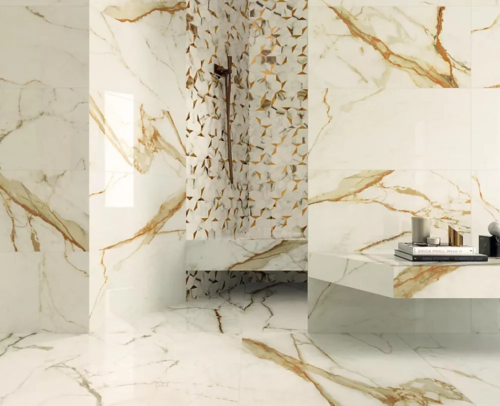Ro'Ma Carrelage Mosaïque Pour Pièce À Vivre|Mosaïque Pour Wc<Mosaïque effet Marbre Blanc Calacatta Supreme Hexa 29x25,1x0,85 cm Brillant Faventa - Mur intérieur (vendu par carton de 0,4367 m²