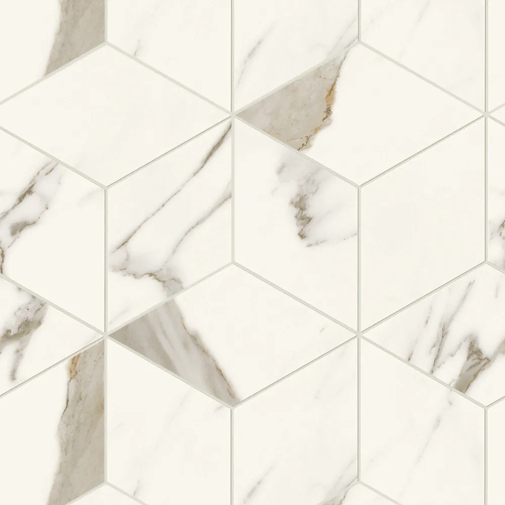 Ro'Ma Carrelage Mosaïque Pour Pièce À Vivre<Mosaïque effet Marbre Blanc Calacatta Alba Hexa Cube 35x30x0,9 cm Silk Montira - Mur intérieur (vendu par carton de 0,42 m²) - RO'