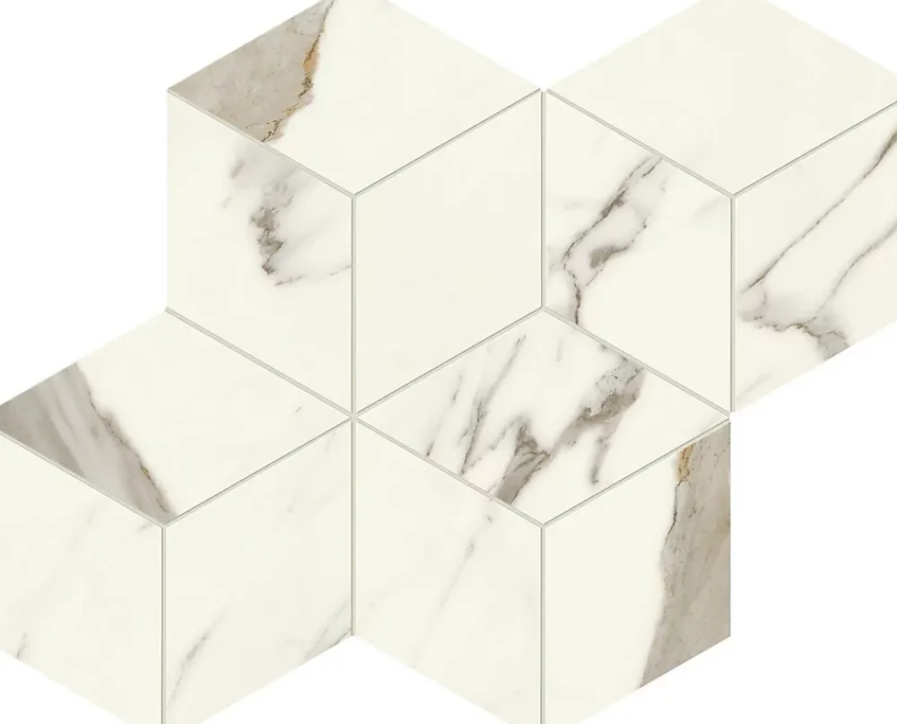 Ro'Ma Carrelage Mosaïque Pour Pièce À Vivre<Mosaïque effet Marbre Blanc Calacatta Alba Hexa Cube 35x30x0,9 cm Silk Montira - Mur intérieur (vendu par carton de 0,42 m²) - RO'