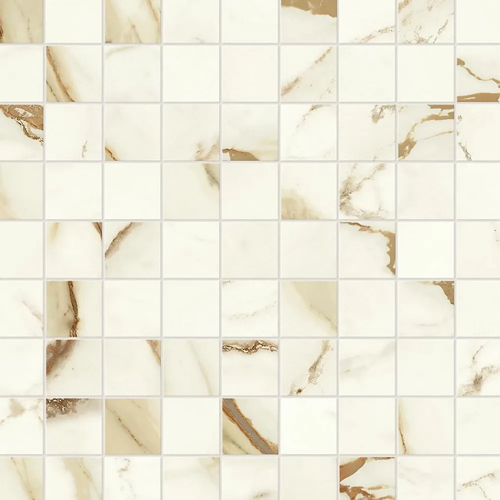 Ro'Ma Carrelage Mosaïque Pour Pièce À Vivre|Mosaïque Pour Wc<Mosaïque effet Marbre Blanc Calacatta Supreme 3,1x3,1 cm Quadra 30x30x0,9 cm Mat Faventa - Sol et mur intérieur (vendu par carton