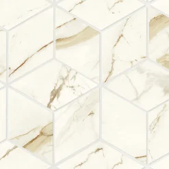 Ro'Ma Carrelage Mosaïque effet Marbre Blanc Calacatta Supreme Hexa Cube 35x30x0,9 cm Brillant Faventa - Mur intérieur (vendu par carton de 0,42 m²- Mosaïque Pour Pièce À Vivre