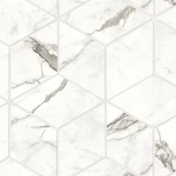 Ro'Ma Carrelage Mosaïque effet Marbre Blanc Calacatta Majestic Hexa Cube 35x30x0,9 cm Brillant Faventa - Mur intérieur (vendu par carton de 0,42 m- Mosaïque Pour Pièce À Vivre|Mosaïque Pour Wc
