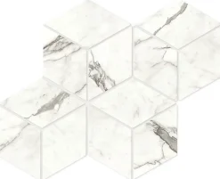 Ro'Ma Carrelage Mosaïque effet Marbre Blanc Calacatta Majestic Hexa Cube 35x30x0,9 cm Brillant Faventa - Mur intérieur (vendu par carton de 0,42 m- Mosaïque Pour Pièce À Vivre|Mosaïque Pour Wc
