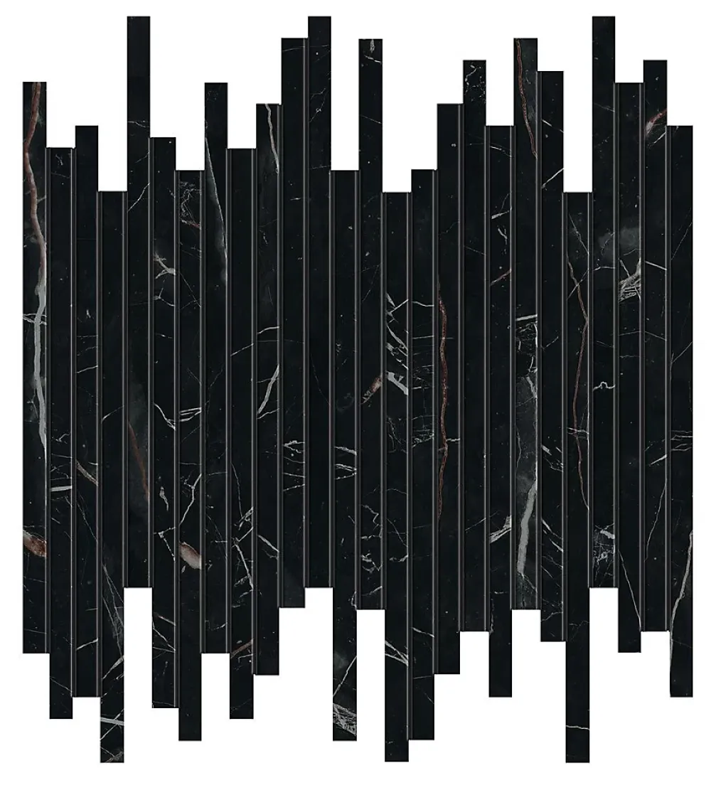 Ro'Ma Carrelage Mosaïque effet Marbre Noir Scuro Riga 30,5x26x0,6 cm Brillant Magnaro - Mur intérieur (vendu par carton de 0,47 m²) - RO'MA CARREL- Mosaïque Pour Pièce À Vivre