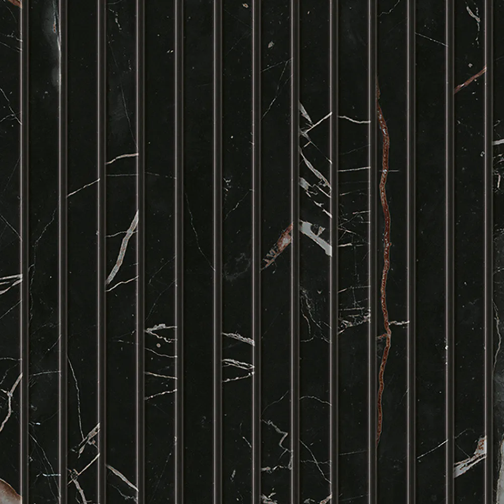 Ro'Ma Carrelage Mosaïque effet Marbre Noir Scuro Riga 30,5x26x0,6 cm Brillant Magnaro - Mur intérieur (vendu par carton de 0,47 m²) - RO'MA CARREL- Mosaïque Pour Pièce À Vivre