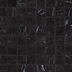 Ro'Ma Carrelage Mosaïque effet Marbre Noir Marquina 3,5x3,5 cm Quadra 30x30x0,95 cm Mat Marvillo - Sol et mur intérieur (vendu par carton de 0,9 m- Mosaïque|Mosaïque Pour Pièce À Vivre