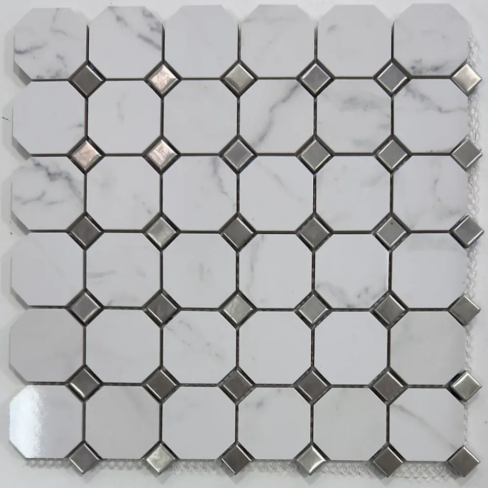 Albedo Pierre Mosaïque en céramique Blanc et Métal - 30,5X30,5X0,8 CM- Mosaïque Pour Wc|Mosaïque Pour Salle De Bains