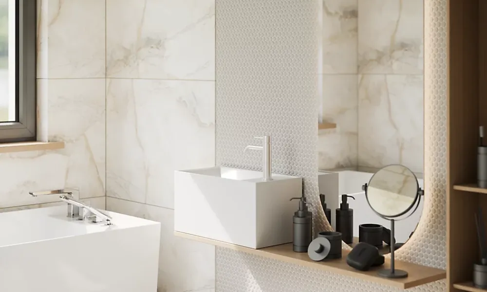 Ilcom Mosaïque en céramique sur filet pour salle de bain ou cuisine 29.3cm x 31.7cm - Grey bubbles- Mosaïque Pour Pièce À Vivre|Mosaïque Pour Wc