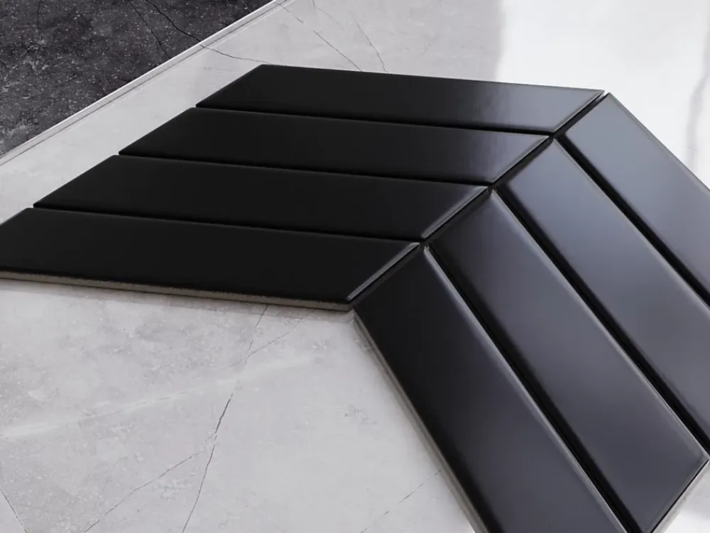 Ilcom Mosaïque en céramique sur filet pour salle de bain ou cuisine 31.6cm x 21.5cm - Giant Black Chevron- Mosaïque Pour Pièce À Vivre|Mosaïque Pour Salle De Bains