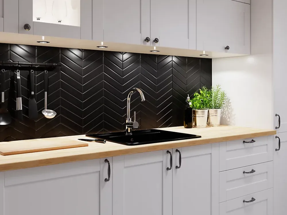 Ilcom Mosaïque en céramique sur filet pour salle de bain ou cuisine 31.6cm x 21.5cm - Giant Black Chevron- Mosaïque Pour Pièce À Vivre|Mosaïque Pour Salle De Bains