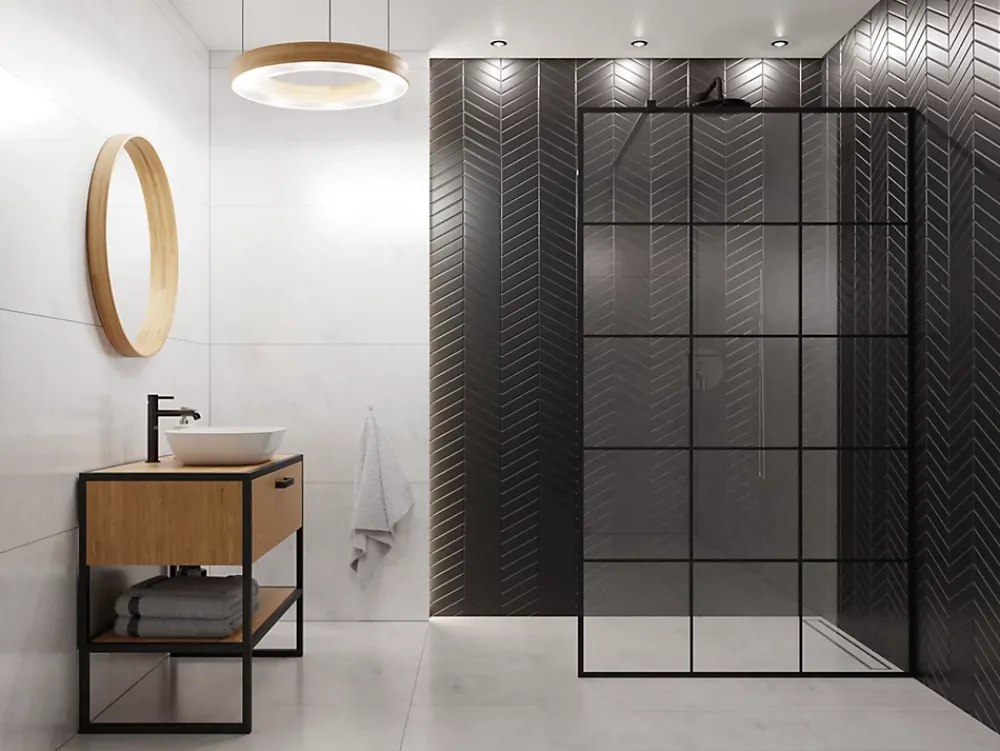 Ilcom Mosaïque en céramique sur filet pour salle de bain ou cuisine 31.6cm x 21.5cm - Giant Black Chevron- Mosaïque Pour Pièce À Vivre|Mosaïque Pour Salle De Bains