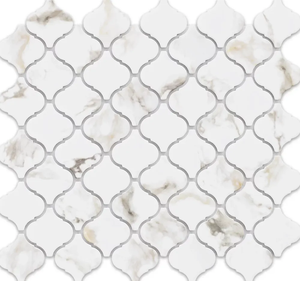 Ilcom Mosaïque en céramique sur maille pour salle de bain ou cuisine 28.2 cm x 30 cm - Marble Arabesque- Mosaïque Pour Douche
