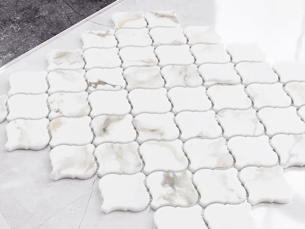 Ilcom Mosaïque en céramique sur maille pour salle de bain ou cuisine 28.2 cm x 30 cm - Marble Arabesque- Mosaïque Pour Douche