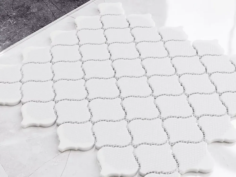 Ilcom Mosaïque en céramique sur maille pour salle de bain ou cuisine 28.2 cm x 30 cm - Marble Arabesque- Mosaïque Pour Douche