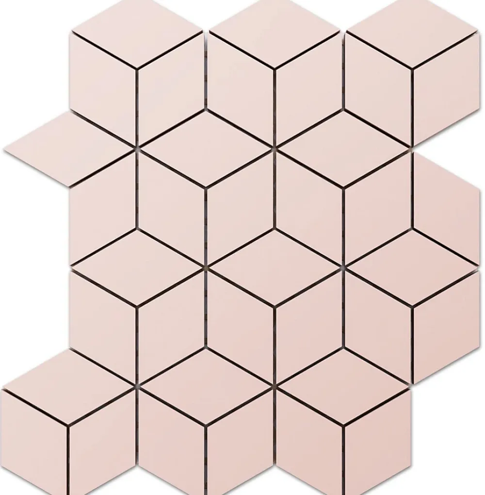 Ilcom Mosaïque en gres sur maille pour salle de bain ou cuisine 26.5 cm x 30.5 cm - Pink diamond romb- Mosaïque Pour Douche