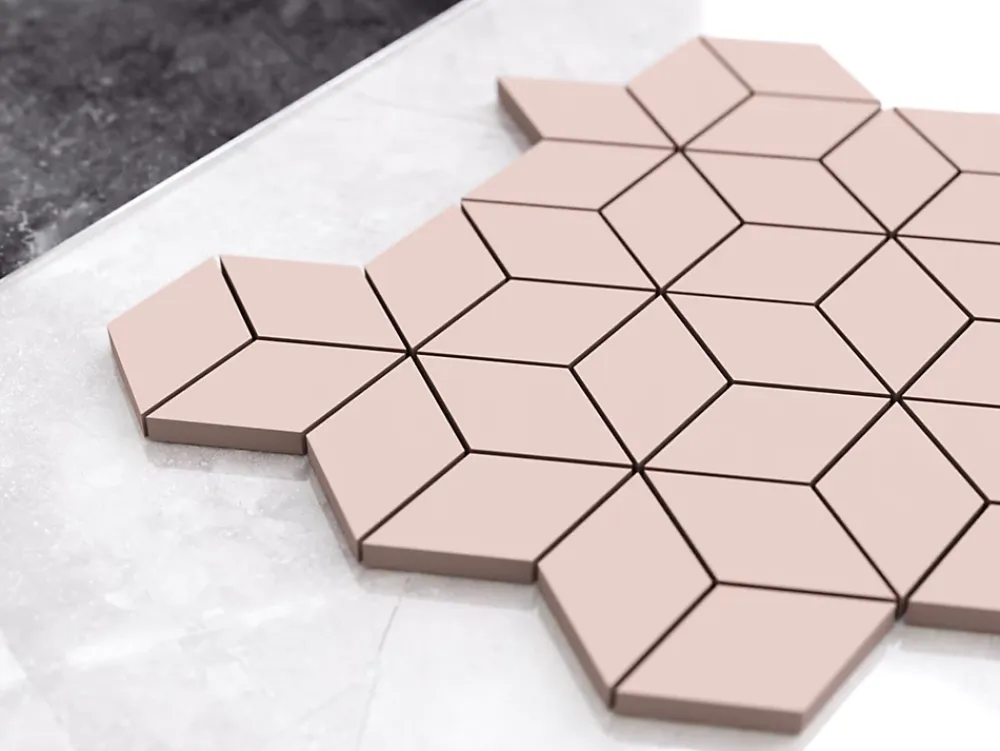 Ilcom Mosaïque en gres sur maille pour salle de bain ou cuisine 26.5 cm x 30.5 cm - Pink diamond romb- Mosaïque Pour Douche