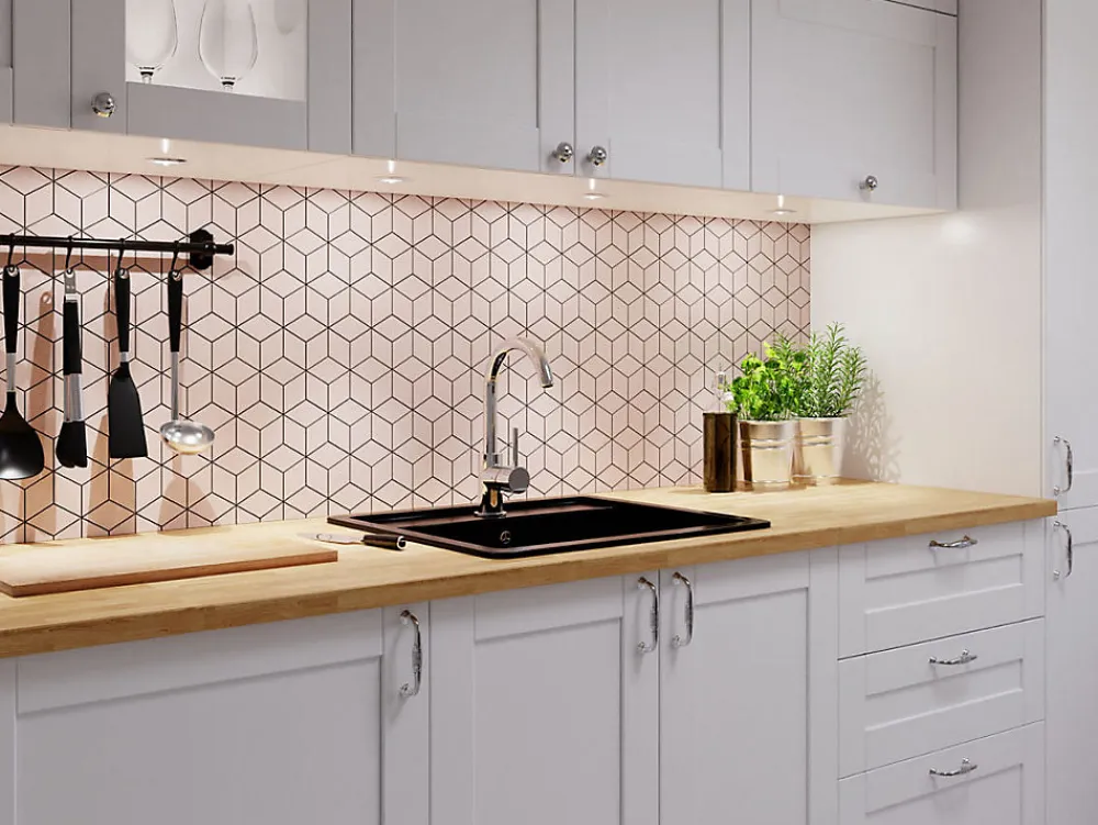 Ilcom Mosaïque en gres sur maille pour salle de bain ou cuisine 26.5 cm x 30.5 cm - Pink diamond romb- Mosaïque Pour Douche