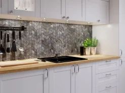 Ilcom Mosaïque en gres sur maille pour salle de bain ou cuisine 17.2 cm x 29.8 cm - Mini diamond romb- Mosaïque Pour Pièce À Vivre