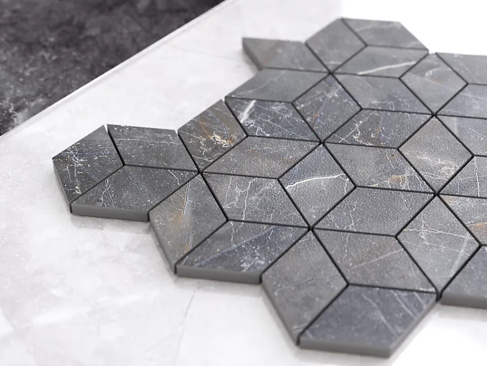 Ilcom Mosaïque en gres sur maille pour salle de bain ou cuisine 26.5 cm x 30.5 cm - Diamond romb- Mosaïque Pour Salle De Bains