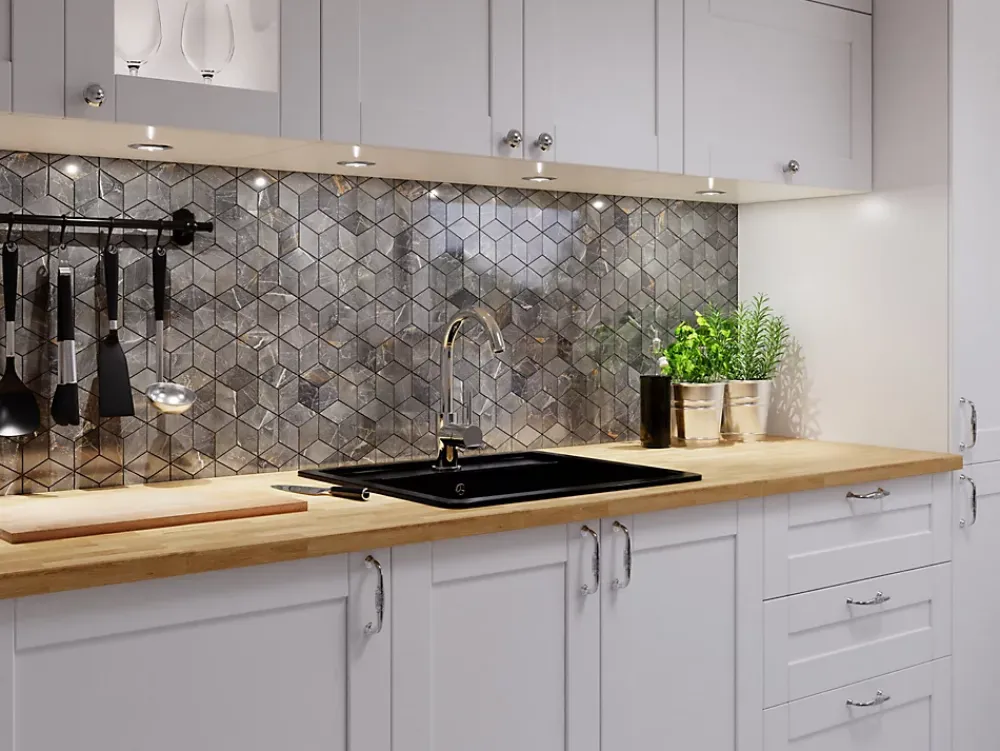 Ilcom Mosaïque en gres sur maille pour salle de bain ou cuisine 26.5 cm x 30.5 cm - Diamond romb- Mosaïque Pour Salle De Bains