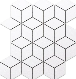 Ilcom Mosaïque en gres sur maille pour salle de bain ou cuisine 26.5 cm x 30.5 cm - White diamod romb- Mosaïque Pour Douche