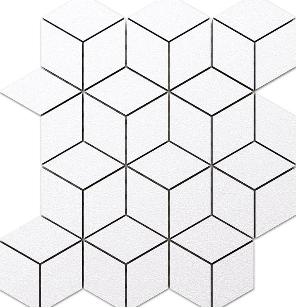 Ilcom Mosaïque en gres sur maille pour salle de bain ou cuisine 26.5 cm x 30.5 cm - White diamod romb- Mosaïque Pour Douche