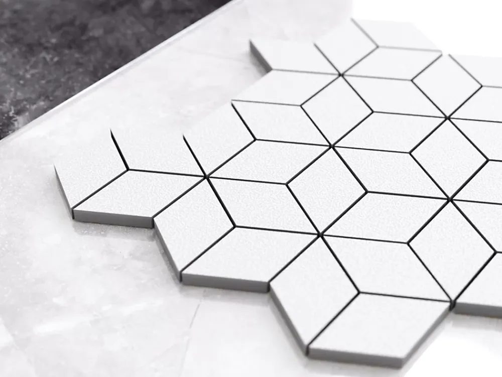 Ilcom Mosaïque en gres sur maille pour salle de bain ou cuisine 26.5 cm x 30.5 cm - White diamod romb- Mosaïque Pour Douche