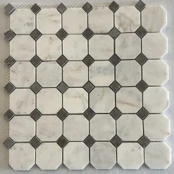 Albedo Pierre Mosaïque en Marbre Blanc & Noir Polie - Octogone- Mosaïque|Mosaïque Pour Salle De Bains
