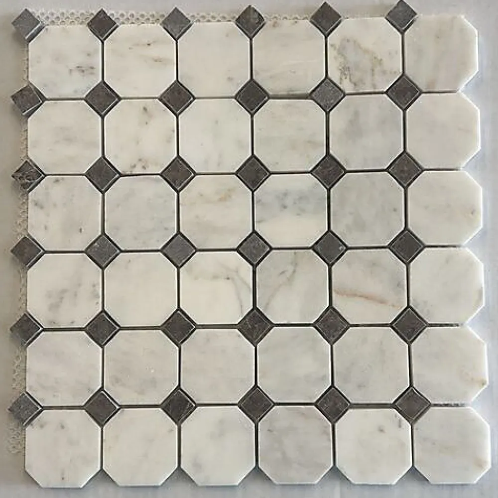 Albedo Pierre Mosaïque en Marbre Blanc & Noir Polie - Octogone- Mosaïque|Mosaïque Pour Salle De Bains