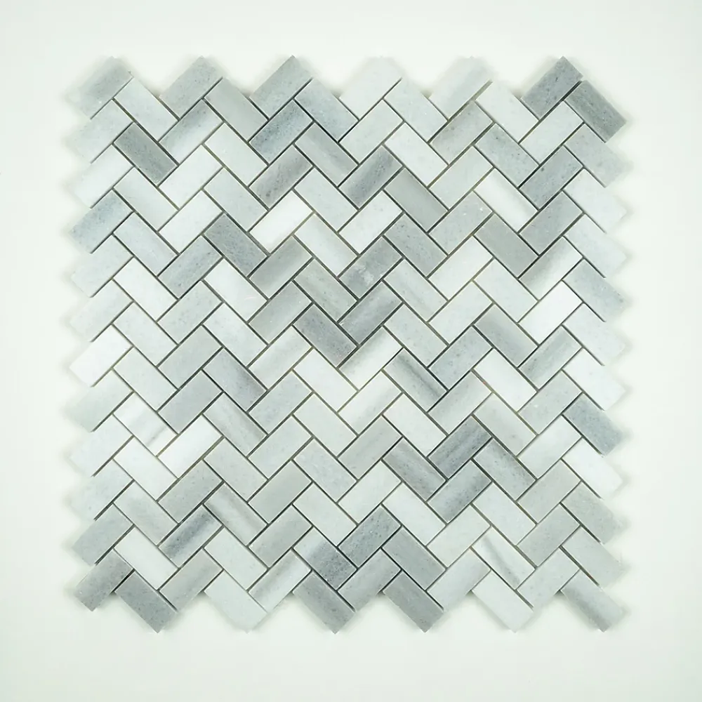 Albedo Pierre Travertin<Mosaïque en Marbre Blanc Marmara Poli - Chevrons