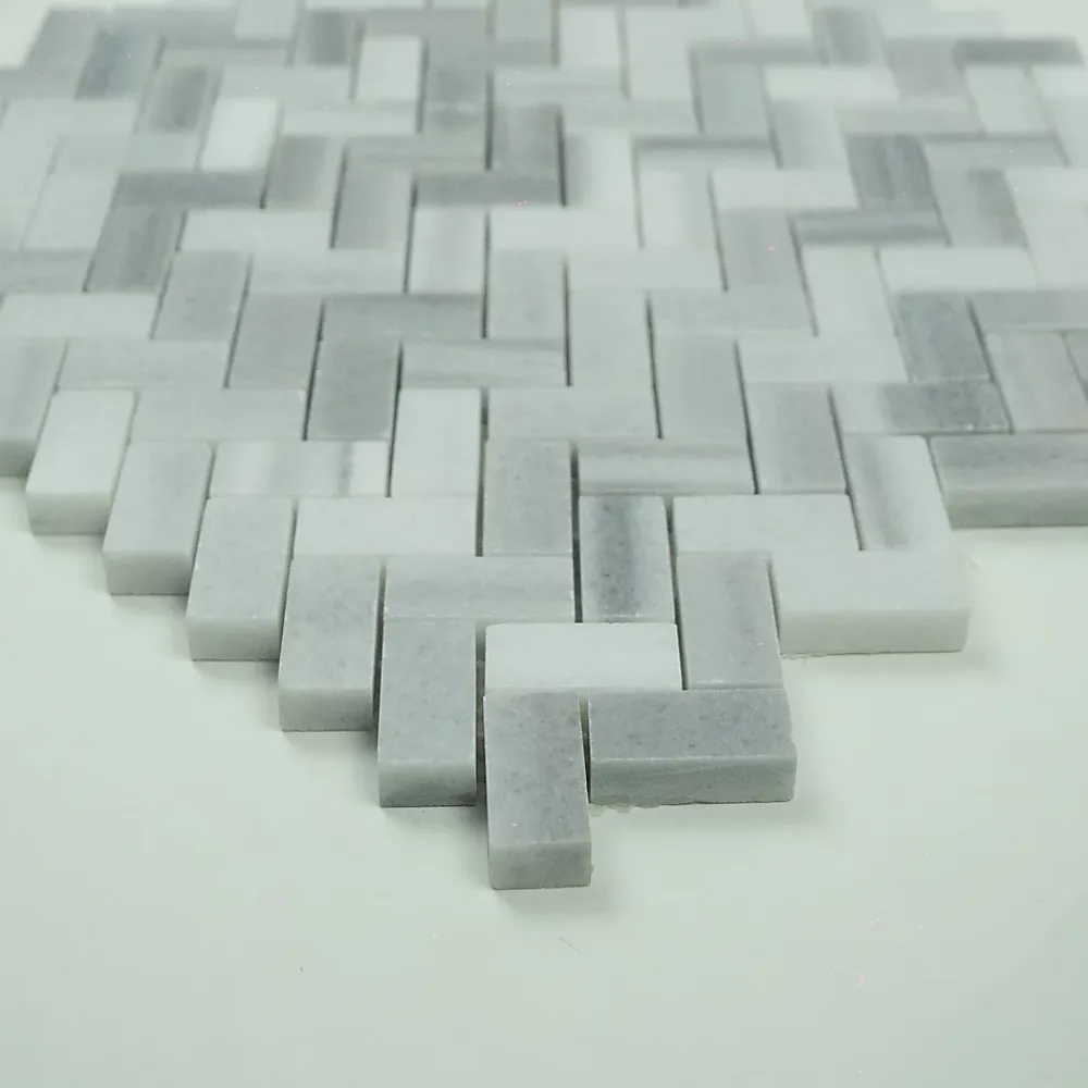 Albedo Pierre Travertin<Mosaïque en Marbre Blanc Marmara Poli - Chevrons