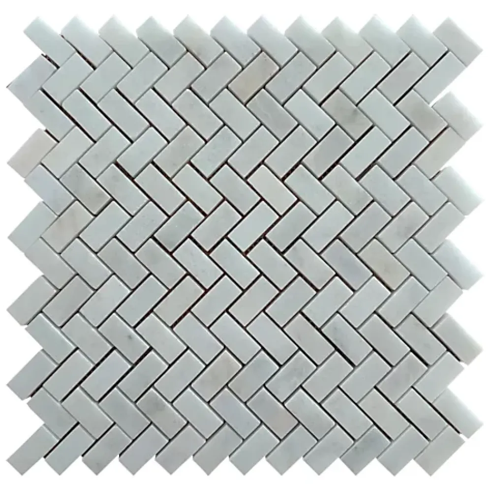 Albedo Pierre Mosaïque en Marbre Blanc Mugla Aiguisé - Chevrons 3,2X1,5X1CM- Mosaïque Pour Salle De Bains