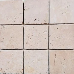 Albedo Pierre Mosaïque en Travertin Blanc Ivoire Vieilli - 10X10X1 CM- Travertin