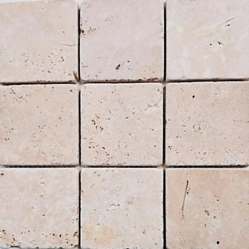 Albedo Pierre Mosaïque en Travertin Blanc Ivoire Vieilli - 10X10X1 CM- Travertin