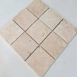 Albedo Pierre Mosaïque en Travertin Blanc Ivoire Vieilli - 10X10X1 CM- Travertin