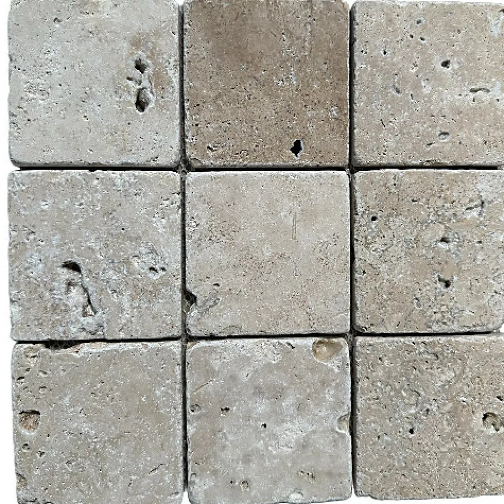 Albedo Pierre Mosaïque en Travertin Blanc ivoire vieilli - 10X10X1 CM- 2ième choix- Mosaïque Pour Douche