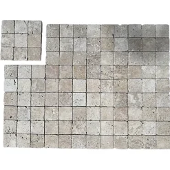 Albedo Pierre Mosaïque en Travertin Blanc ivoire vieilli - 10X10X1 CM- 2ième choix- Mosaïque Pour Douche