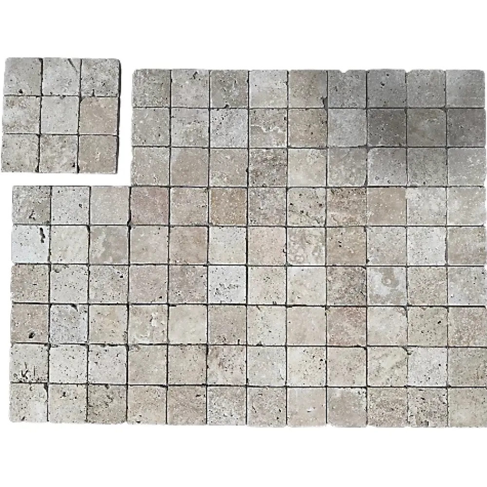 Albedo Pierre Mosaïque en Travertin Blanc ivoire vieilli - 10X10X1 CM- 2ième choix- Mosaïque Pour Douche