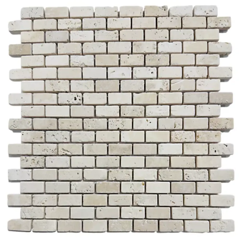 Albedo Pierre Mosaïque en Travertin Blanc Ivoire vieilli - 1,5x3,2x1CM- Mosaïque Pour Pièce À Vivre|Mosaïque Pour Wc