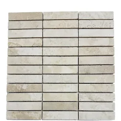 Albedo Pierre Mosaïque Pour Salle De Bains|Mosaïque<Mosaïque en Travertin Blanc Ivoire Rempli et Aiguisé - 2,3x10x1CM