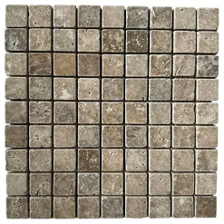 Albedo Pierre Mosaïque en Travertin Noçe vieilli. 3,2x3,2x1cm- Mosaïque Pour Salle De Bains|Mosaïque Pour Pièce À Vivre