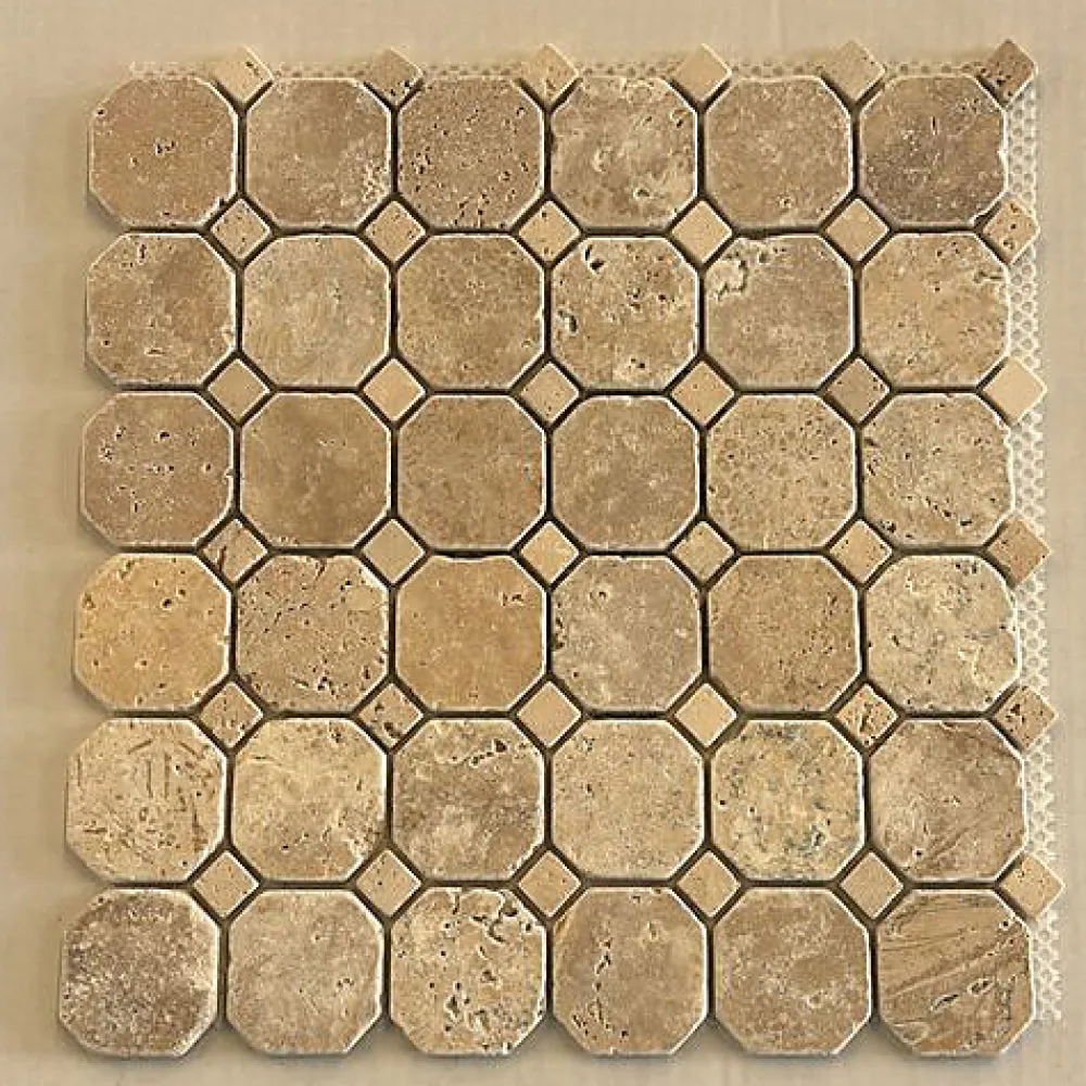 Albedo Pierre Mosaïque en Travertin Vieilli Foncé - Octogone- Mosaïque Pour Wc|Mosaïque Pour Salle De Bains