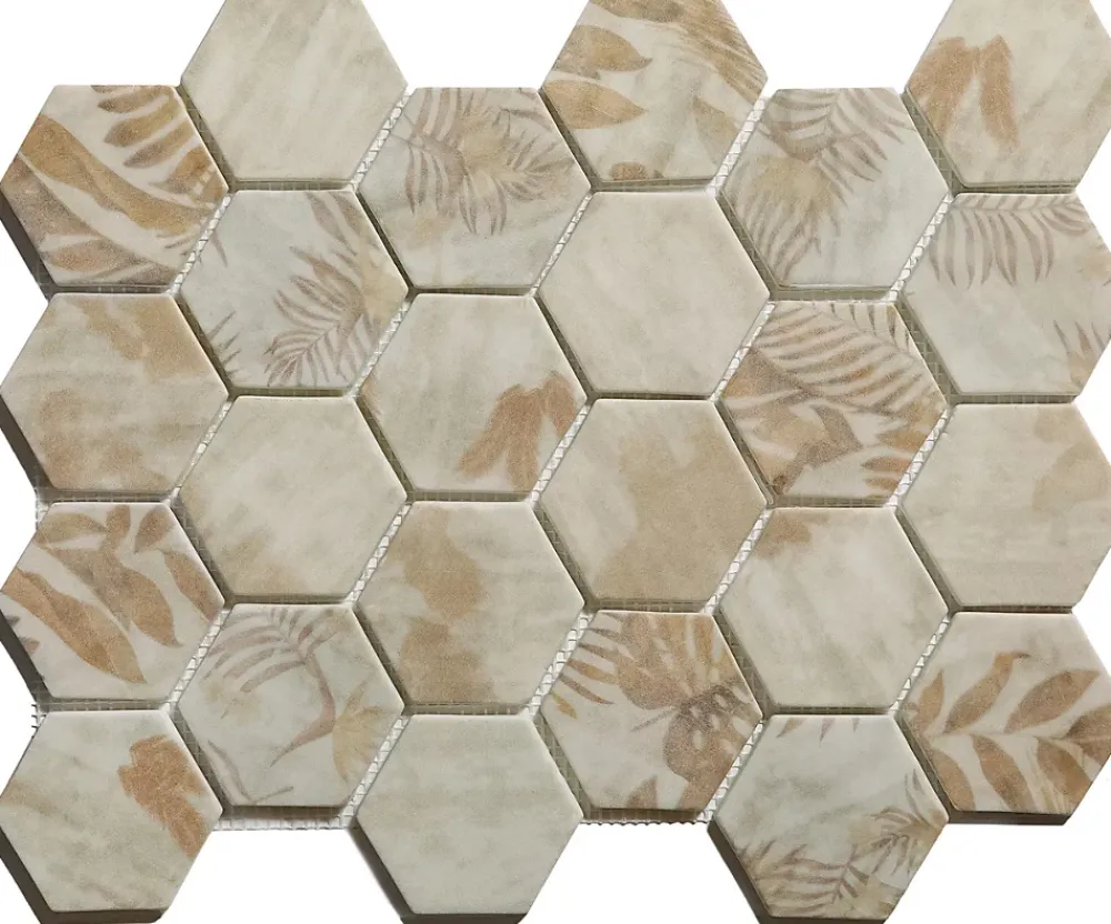 Ilcom Mosaïque Pour Salle De Bains|Mosaïque Pour Douche<Mosaïque en verre pressé sur filet pour salle de bain et cuisine 43.5cm x 32cm - Botanic Beige Garden Matt