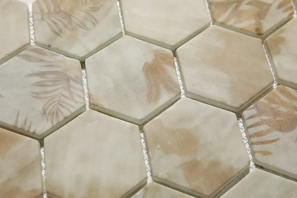 Ilcom Mosaïque Pour Salle De Bains|Mosaïque Pour Douche<Mosaïque en verre pressé sur filet pour salle de bain et cuisine 43.5cm x 32cm - Botanic Beige Garden Matt