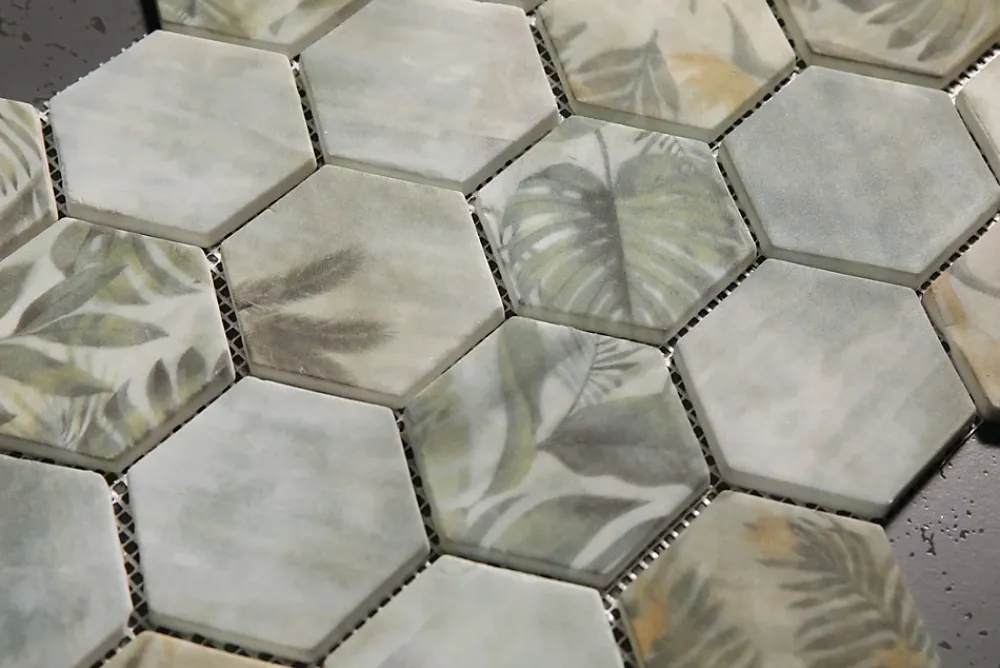 Ilcom Mosaïque Pour Wc|Mosaïque Pour Salle De Bains<Mosaïque en verre pressé sur filet pour salle de bain et cuisine 43.5cm x 32cm - Botanic Green Garden Matt