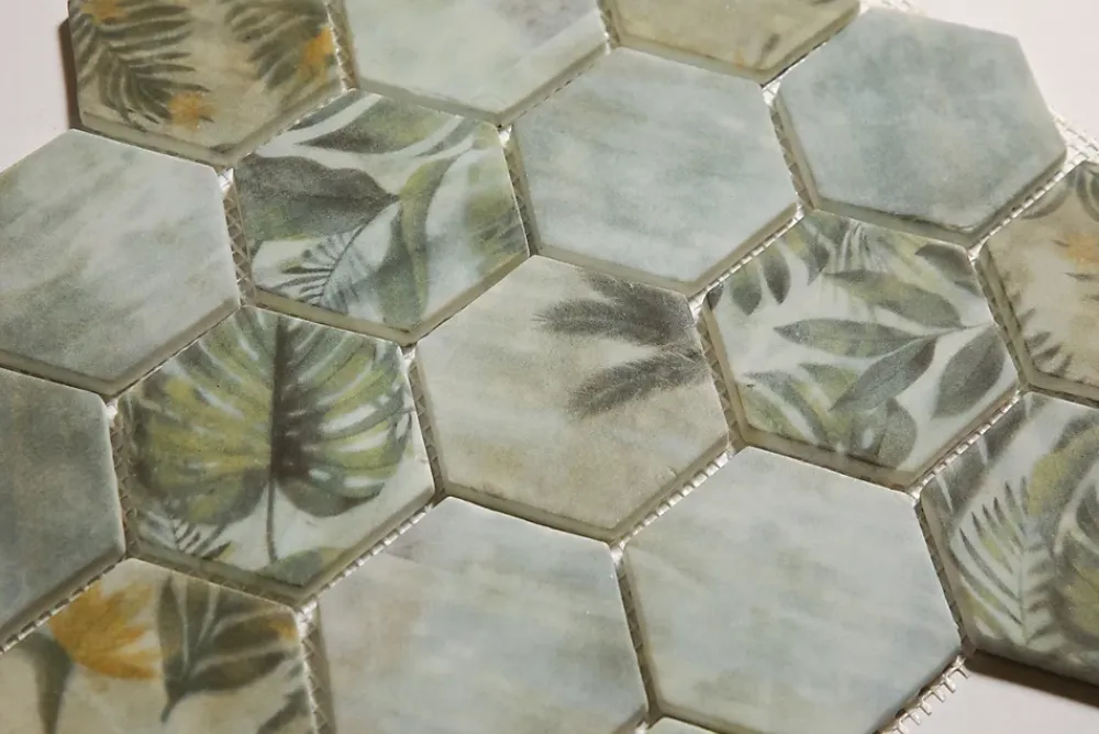 Ilcom Mosaïque Pour Wc|Mosaïque Pour Salle De Bains<Mosaïque en verre pressé sur filet pour salle de bain et cuisine 43.5cm x 32cm - Botanic Green Garden Matt