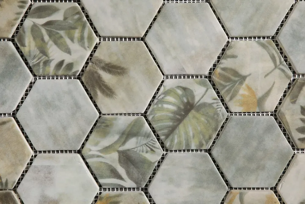 Ilcom Mosaïque Pour Wc|Mosaïque Pour Salle De Bains<Mosaïque en verre pressé sur filet pour salle de bain et cuisine 43.5cm x 32cm - Botanic Green Garden Matt