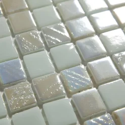 Ilcom Mosaïque en verre pressé sur maille pour piscine 32.5cm x 51.5cm - Alves Blend White (0,167m²)- Mosaïque Pour Salle De Bains|Mosaïque Pour Douche