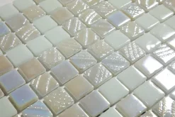 Ilcom Mosaïque en verre pressé sur maille pour piscine 32.5cm x 51.5cm - Alves Blend White (0,167m²)- Mosaïque Pour Salle De Bains|Mosaïque Pour Douche
